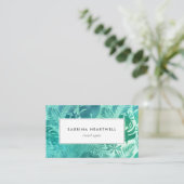 glamorous トロピカル モンステラの葉 ティールブルー 名刺 (スタンド正面)