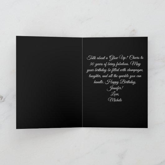 Glamorous 30th Birthday Black Diamonds White Rose  カード (内部)