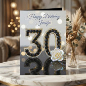 Glamorous 30th Birthday Black Diamonds White Rose  カード