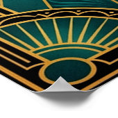 Glamorous Art Deco Peacock Teal & Gold ポスター (角)