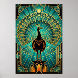 Glamorous Art Deco Peacock Teal & Gold ポスター