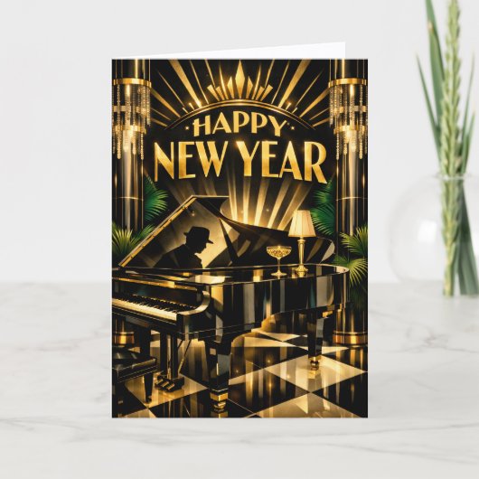 Glamorous Art Deco Piano New Year シーズンカード (正面)