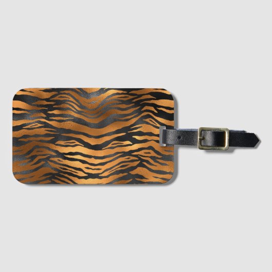 Glamorous Black Brown Tiger Stripes Animal Print ラゲッジタグ (正面横)