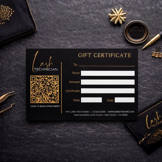 Glamorous Black & Gold Lash Tech Gift Certificate
