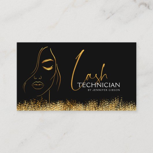 Glamorous Black & Gold Lash Tech QR Code  名刺 (正面)