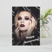 Glamorous Black Leather Anniversary Flat Card 招待状 (スタンド正面)