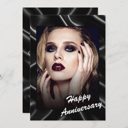 Glamorous Black Leather Anniversary Flat Card 招待状 (正面/裏面)