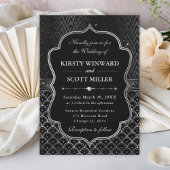 Glamorous Black Silver Art Deco Wedding 招待状