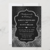 Glamorous Black Silver Art Deco Wedding 招待状 (正面)