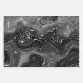 Glamorous Black & Silver Sparkling Patterns ラッピングペーパーシート (正面3)