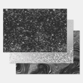 Glamorous Black & Silver Sparkling Patterns ラッピングペーパーシート