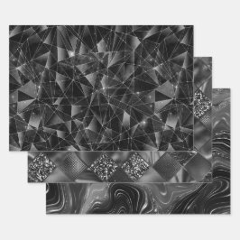 Glamorous Black & Silver Sparkling Patterns ラッピングペーパーシート