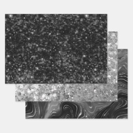 Glamorous Black & Silver Sparkling Patterns ラッピングペーパーシート