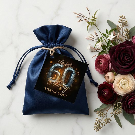 Glamorous Black Sparkly 60th Birthday Thank You フェイバータグ
