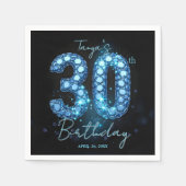 Glamorous Blue & Black Sparkle Jewel 30th Birthday スタンダードカクテルナプキン (正面)