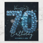 Glamorous Blue Sapphire Gem 70th Birthday ワインラベル (シングルラベル)