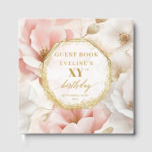 Glamorous Blush Ivory Gold Birthday Guest Book ゲストブック (正面)