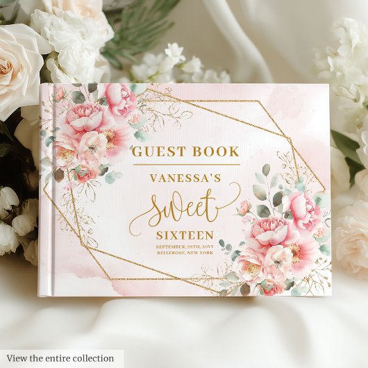 Glamorous Blush Pink Gold Floral Sweet Sixteen  ゲストブック