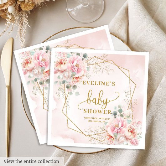 Glamorous blush pink peonies baby shower party  スタンダードランチョンナプキン