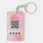 Glamorous Blush Pink Watercolor Sparkly Makeup QR キーホルダー (裏面)