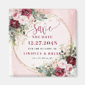 Glamorous Boho Burgundy Blush Gold Floral Date マグネット (正面)