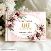 Glamorous Boho Marsala Floral Gold 60th Birthday  ゲストブック