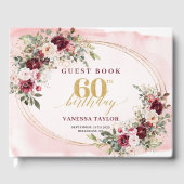 Glamorous Boho Marsala Floral Gold 60th Birthday  ゲストブック (正面)