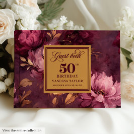 Glamorous burgundy blush gold roses 50 guest book ゲストブック