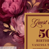 Glamorous burgundy blush gold roses 50 guest book ゲストブック