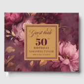 Glamorous burgundy blush gold roses 50 guest book ゲストブック (正面)