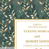Glamorous Dark Green Gold Leaves Wedding Invites 招待状