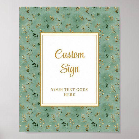 Glamorous Deep Green Gold Eucalyptus Custom Sign ポスター (正面)