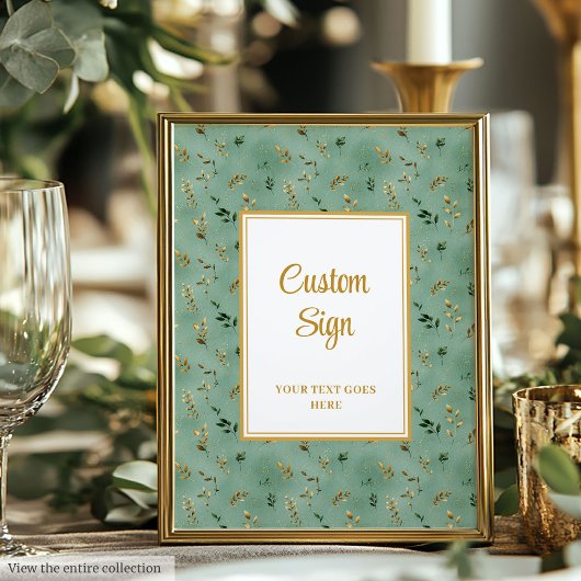 Glamorous Deep Green Gold Eucalyptus Custom Sign ポスター