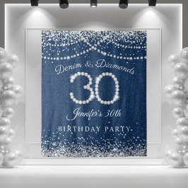 Glamorous Denim & Diamonds 30th Birthday Backdrop タペストリー
