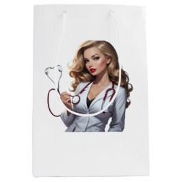 Glamorous Doctor with Heart Stethoscope – Elegant  ミディアムペーパーバッグ