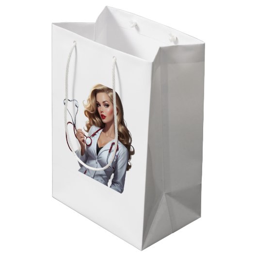 Glamorous Doctor with Heart Stethoscope – Elegant ミディアムペーパーバッグ (裏面アングル)