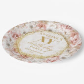 Glamorous Dusty Pink Floral Birthday Paper Plates ペーパープレート (アングル)