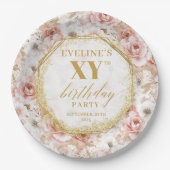 Glamorous Dusty Pink Floral Birthday Paper Plates ペーパープレート (正面)