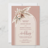Glamorous Dusty Pink Pampas Arch Wedding Invites 招待状 (正面)