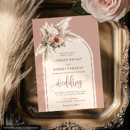 Glamorous Dusty Pink Pampas Flowers Wedding Invite 招待状