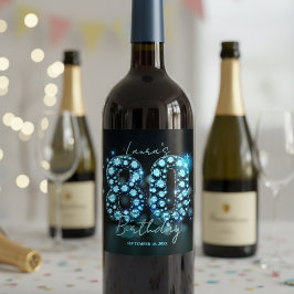 Glamorous Elegant Teal Blue Diamonds 80th Birthday ワインラベル