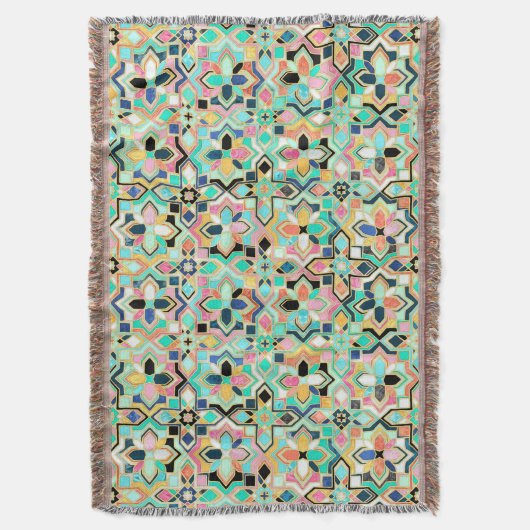 Glamorous Gilded Moroccan Tile Pattern スローブランケット (正面縦)
