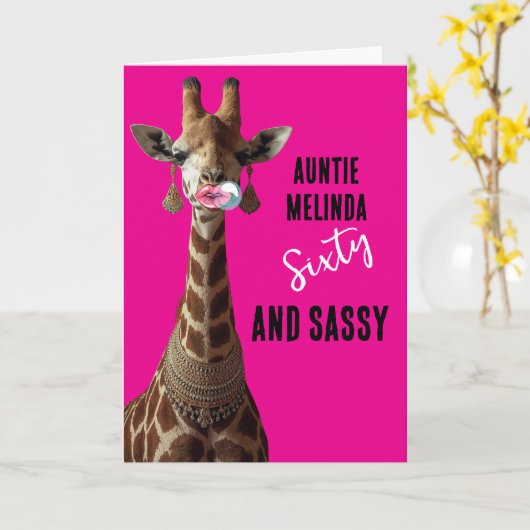 Glamorous Girraffe Sassy at 60 Birthday Card カード (黄色い花)