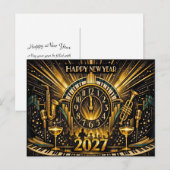 Glamorous Gold Art Deco New Year Jazz Celebration シーズンポストカード (正面/裏面)