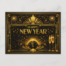 Glamorous Gold Black Art Deco New Year