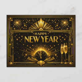Glamorous Gold Black Art Deco New Year シーズンポストカード
