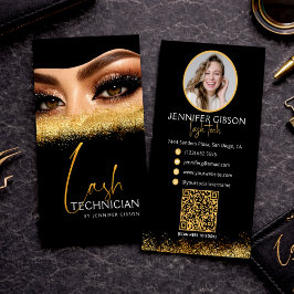 Glamorous Gold & Black Lash Tech QR Code  名刺
