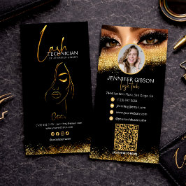 Glamorous Gold & Black Lash Tech QR Code  名刺