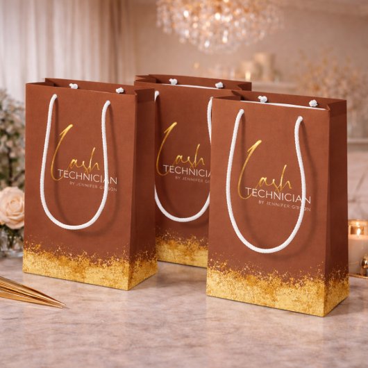 Glamorous Gold & Brown Lash Tech  ミディアムペーパーバッグ