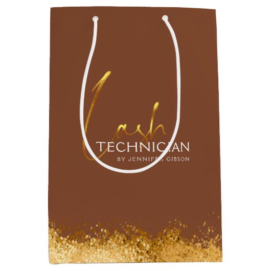 Glamorous Gold & Brown Lash Tech  ミディアムペーパーバッグ (正面)